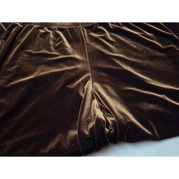 Vintage Y2K Velour Velvet Pants Notations Large Brown High Waist 90s Stretch - Picture 3 of 8